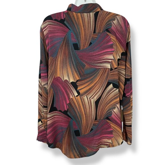 Vintage Blouse Graphic Pattern Handmade FLAWS Long Sleeve Fish Tail Secretary - Picture 2 of 13